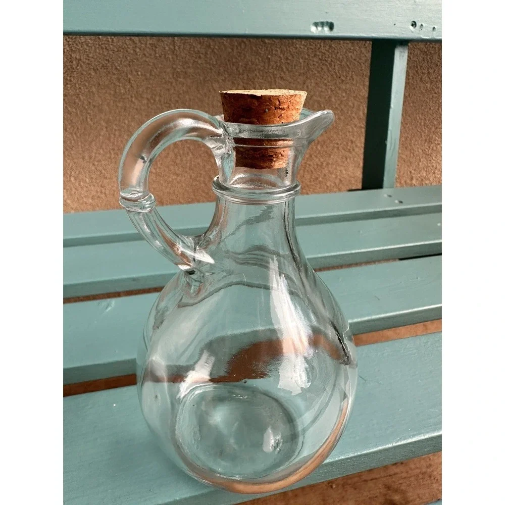 Small Simple Clear Glass‎ Cruet Oil Vinegar Dressing Cork Stopper 5 Tal